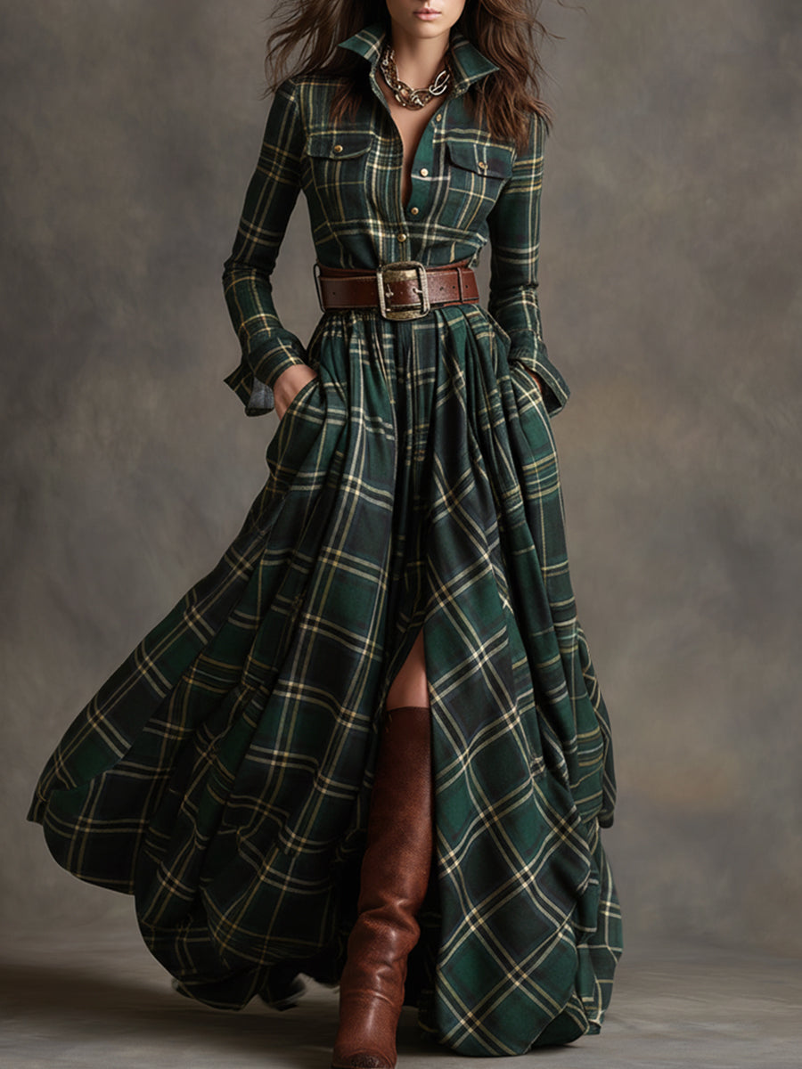 Ivy | Plaid Belted Maxi Shirt Dress