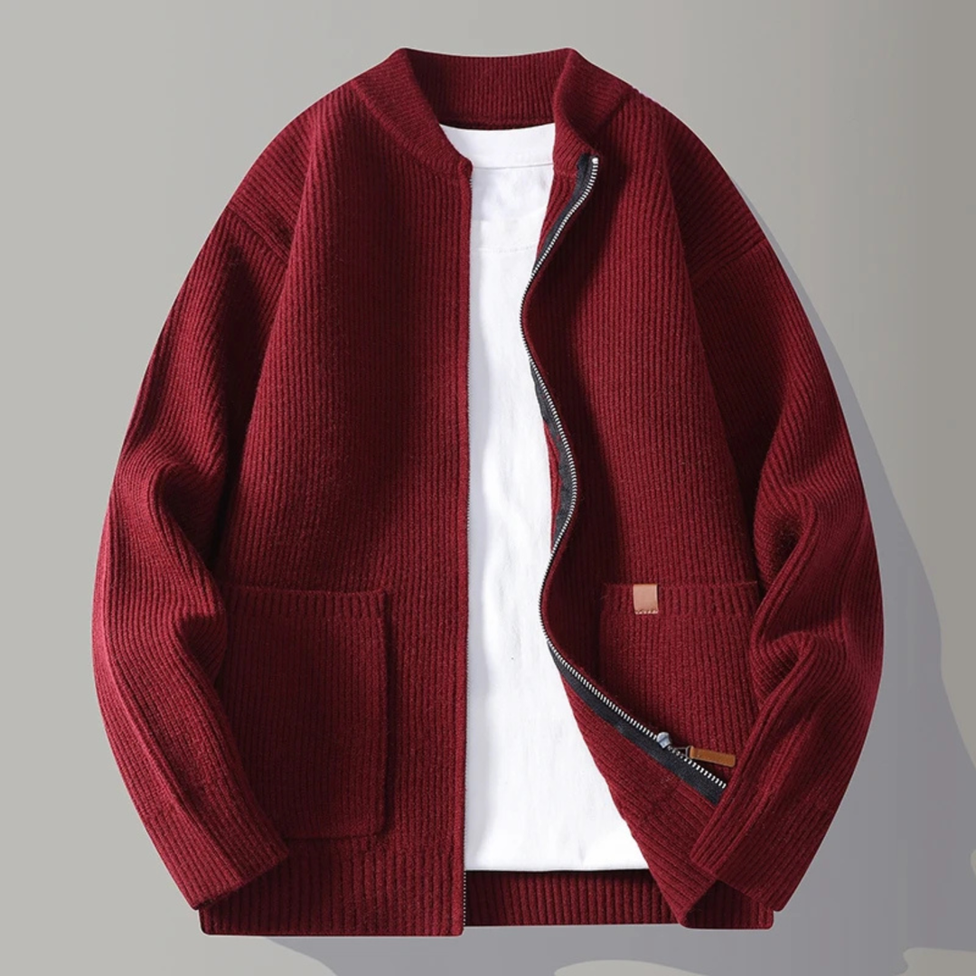 The Montbrook Men’s Stand Collar Casual Rib Knit Zip Cardigan