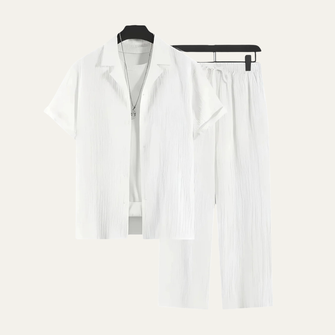 The Dervio Men’s Linen Two Piece Set – Lightweight Button-Up Shirt & Relaxed Pants