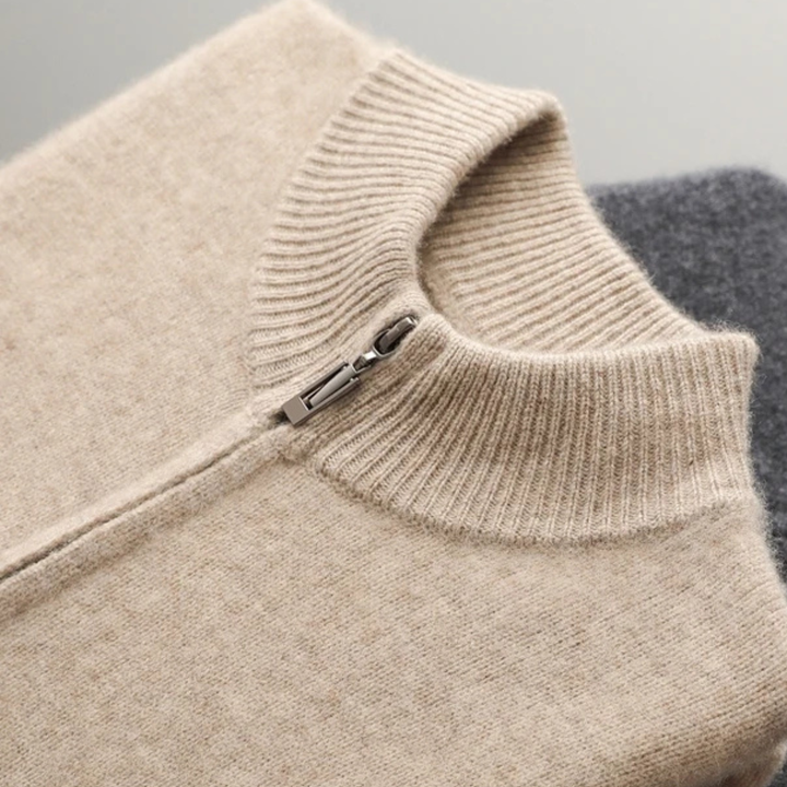 The Maplecrest Men's Merino  Mock Neck Cashmere Zip Up Cardigan