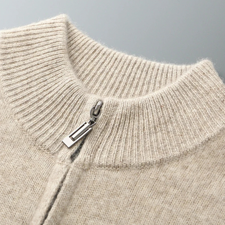 The Maplecrest Men's Merino  Mock Neck Cashmere Zip Up Cardigan