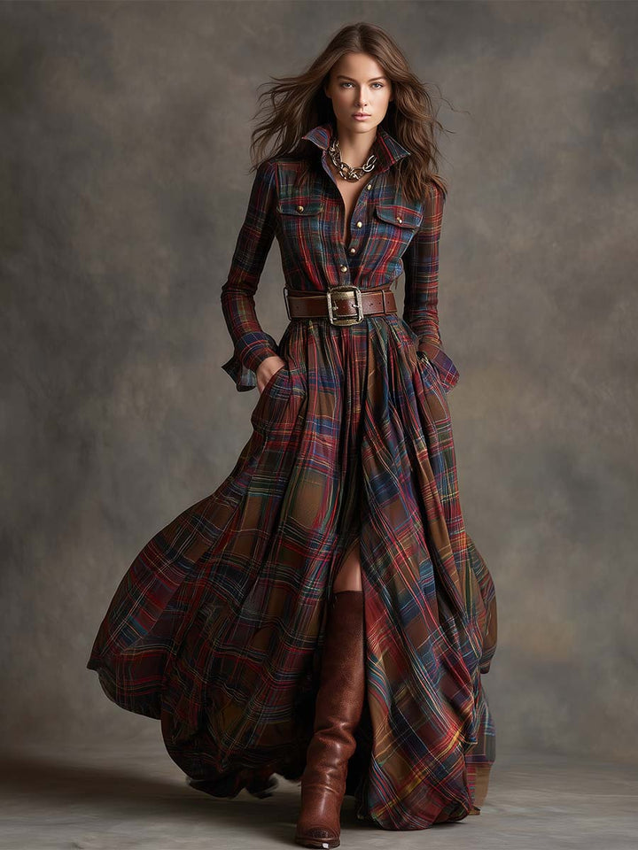 Ivy | Plaid Belted Maxi Shirt Dress