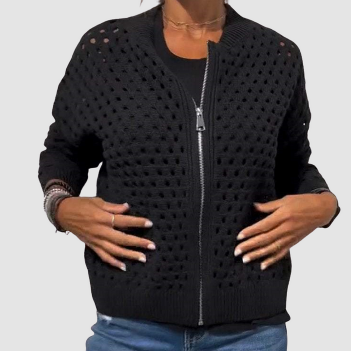 Desiree | Textured Zip Front Cardigan