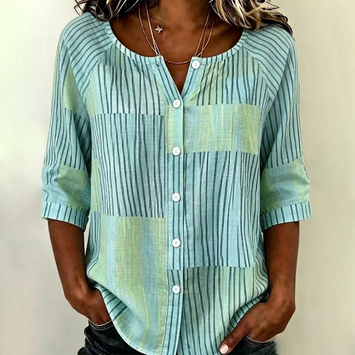 Elsa | Patchwork Stripe Button Blouse