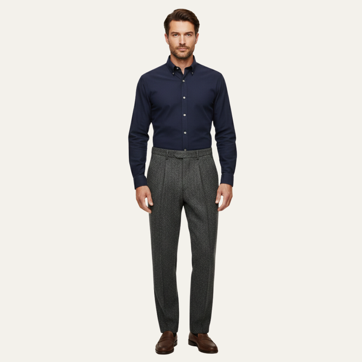 The Bridgecrest Men’s High Waisted Herringbone Retro Tweed Wool Pants