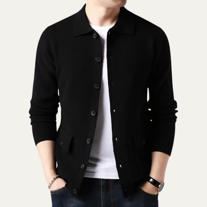 The Skye Men’s Knit Button Front Cardigan with Turn Down Collar