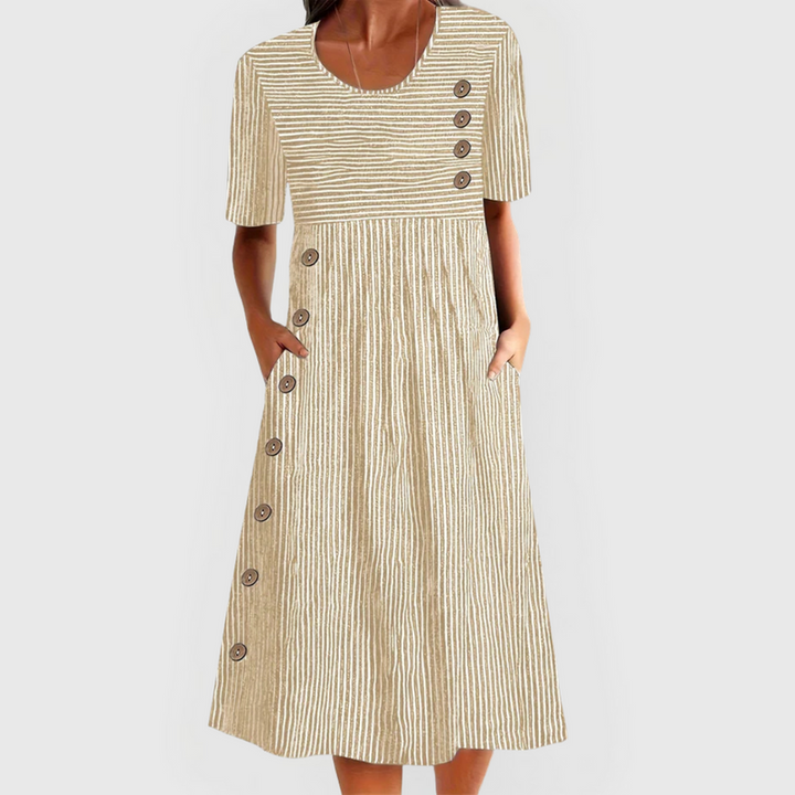 Mary | Striped Button Detail Midi Dress