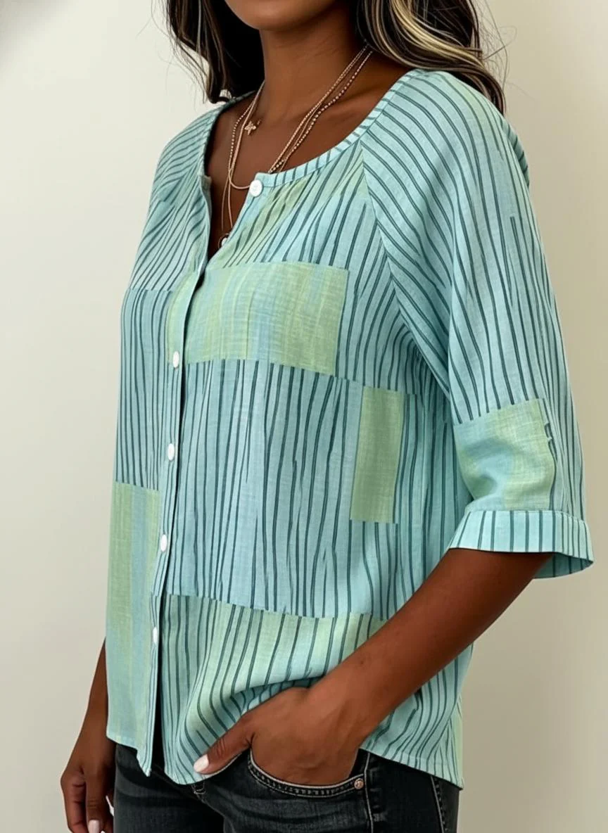 Elsa | Patchwork Stripe Button Blouse