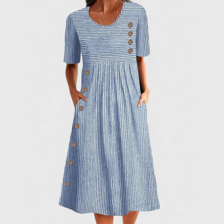 Mary | Striped Button Detail Midi Dress