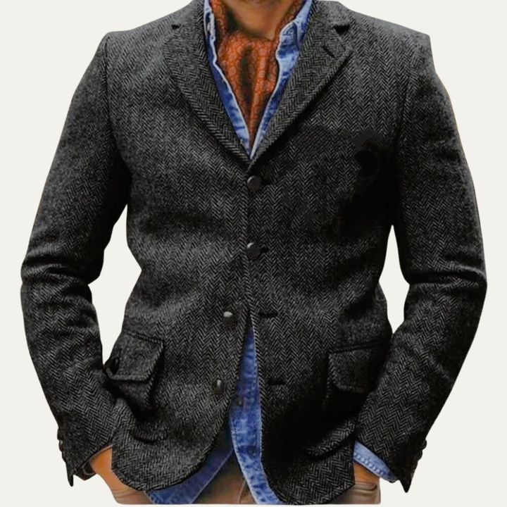 The Ortisei Men's TweedSingle Breasted Business Blazer Suit - Dark Grey