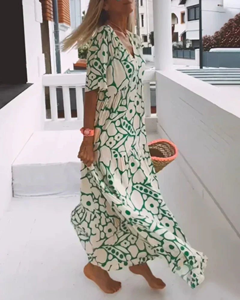CHRISTINE | Long Summer Dress with Flowing Cut and Elegant Graphic Pattern