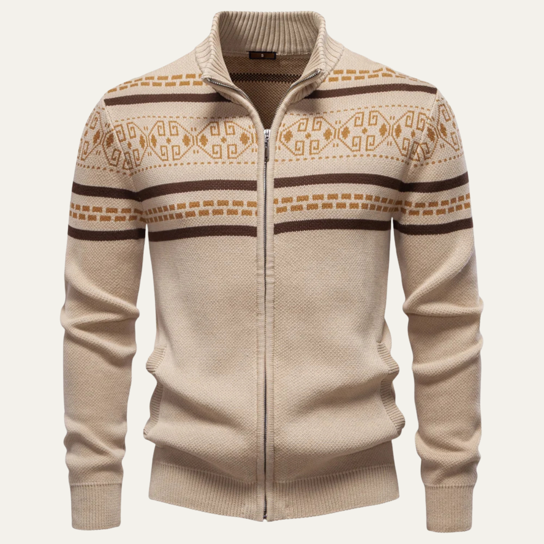 The Procida Men's Vintage Ethnic Collar Knit Zip Up Cardigan