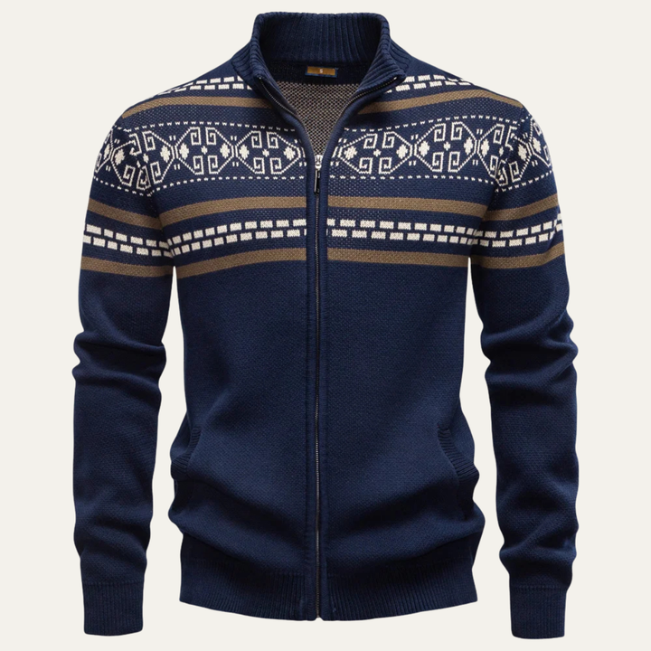 The Procida Men's Vintage Ethnic Collar Knit Zip Up Cardigan