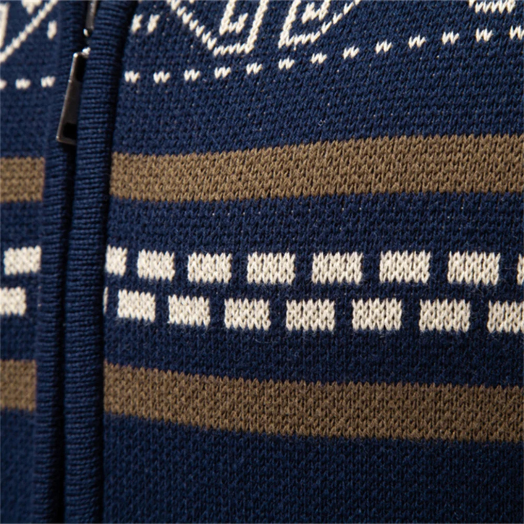 The Procida Men's Vintage Ethnic Collar Knit Zip Up Cardigan