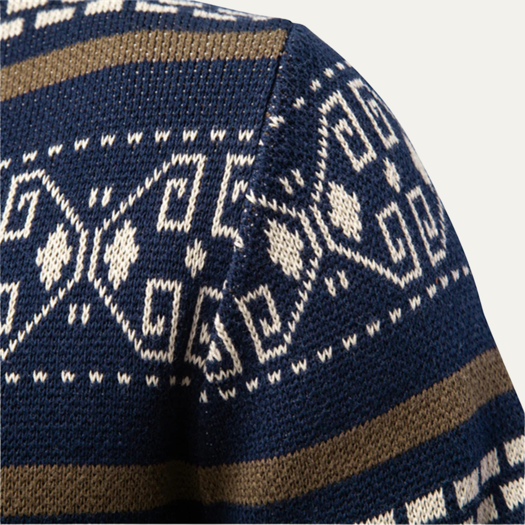 The Procida Men's Vintage Ethnic Collar Knit Zip Up Cardigan