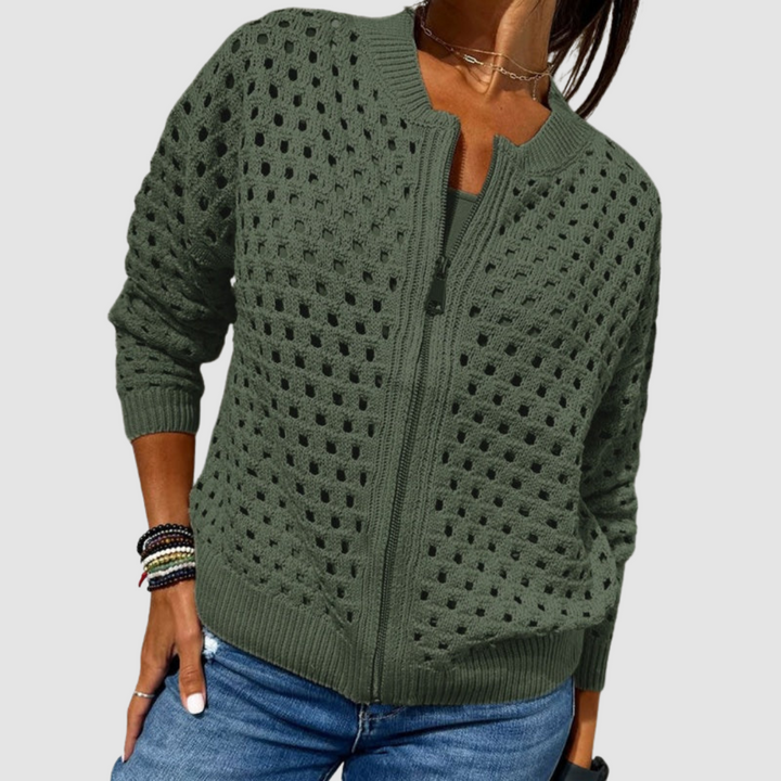 Desiree | Textured Zip Front Cardigan