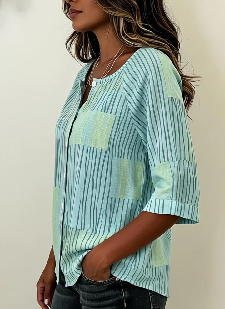 Elsa | Patchwork Stripe Button Blouse