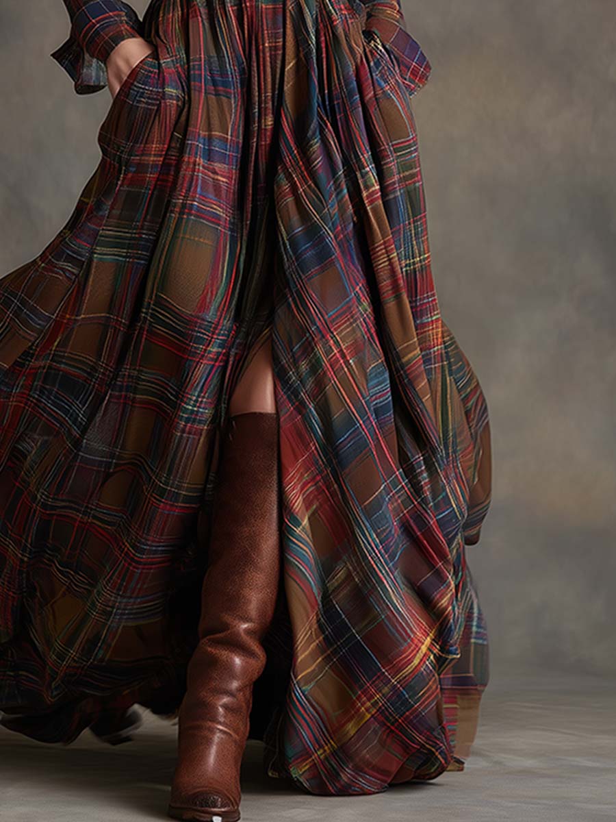 Ivy | Plaid Belted Maxi Shirt Dress