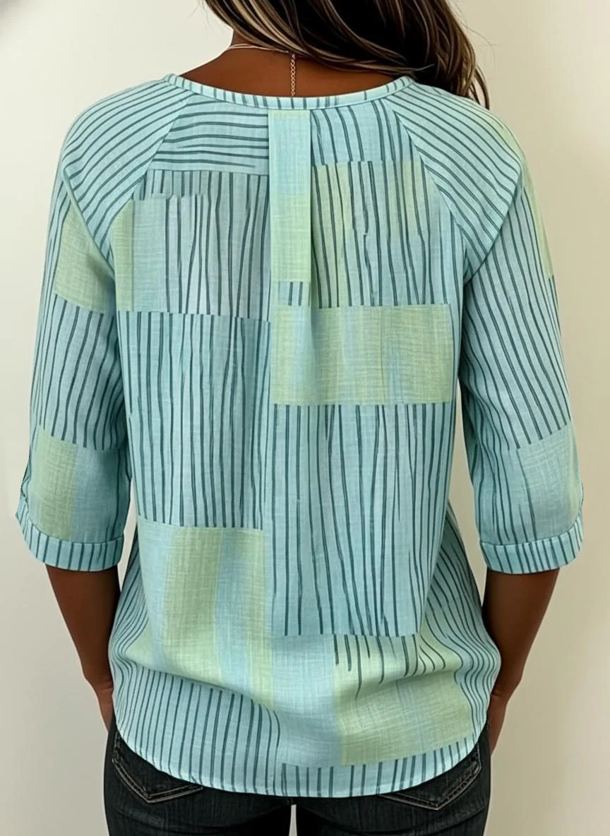 Elsa | Patchwork Stripe Button Blouse