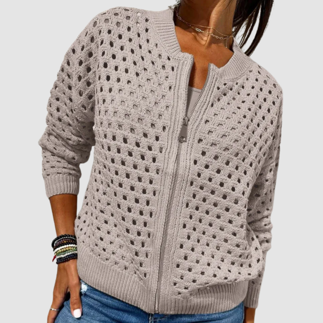 Desiree | Textured Zip Front Cardigan