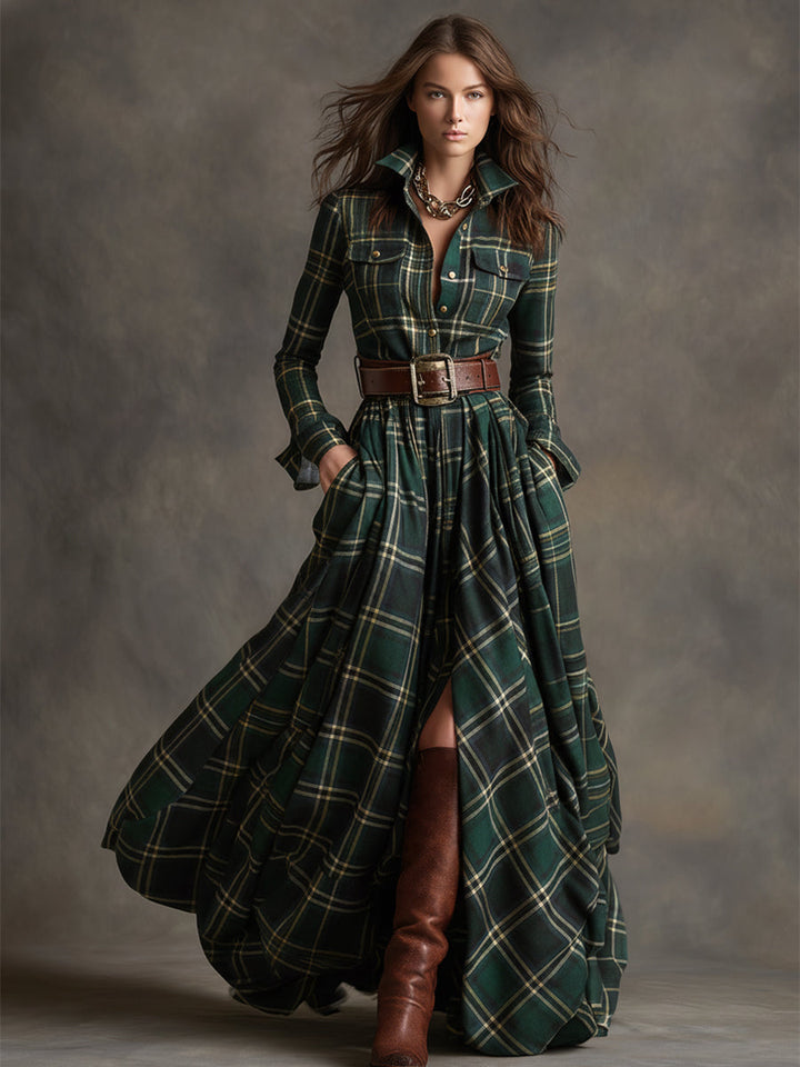 Ivy | Plaid Belted Maxi Shirt Dress