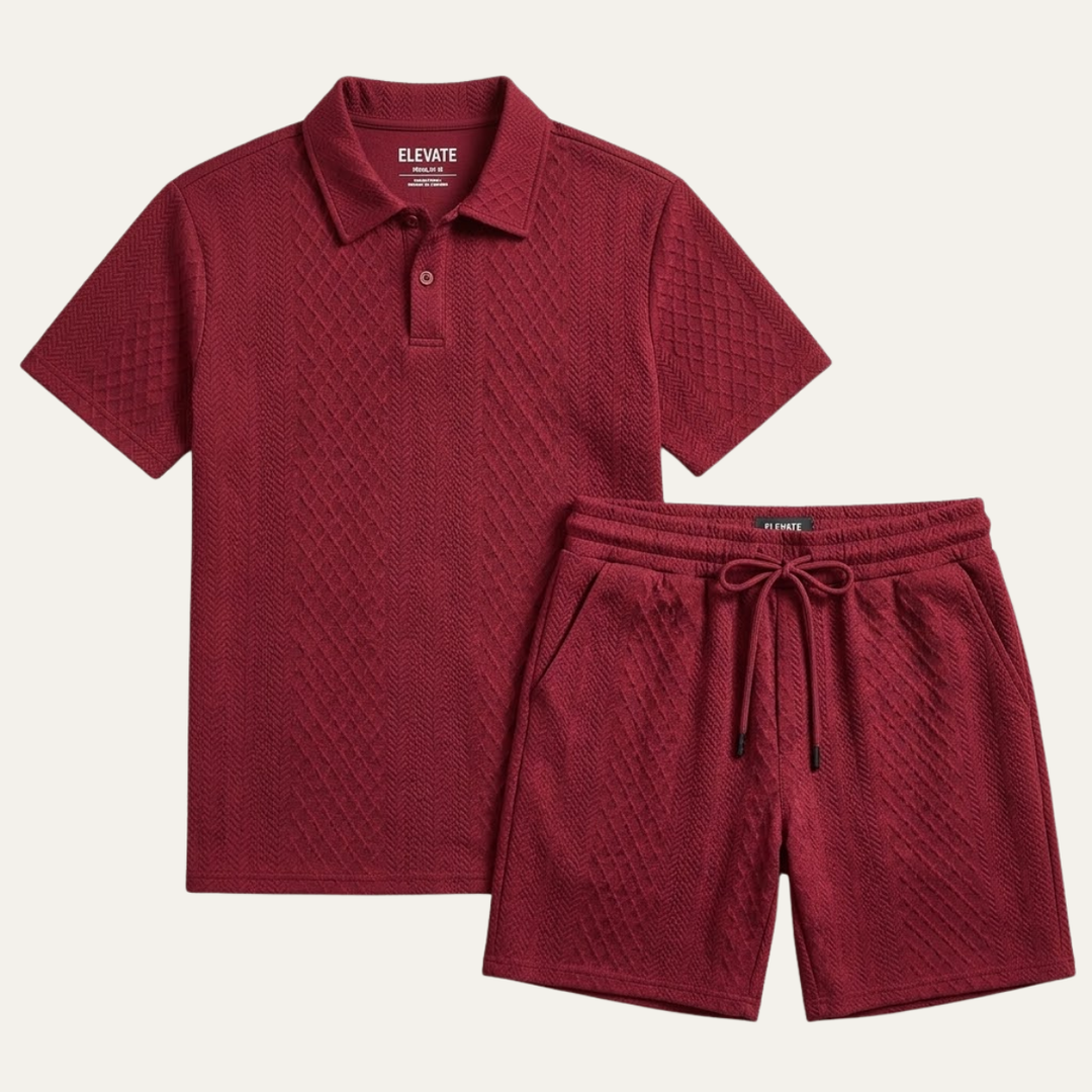 The Surrey Men’s Summer Jacquard Polo & Shorts Set – Lightweight Beach Outfit