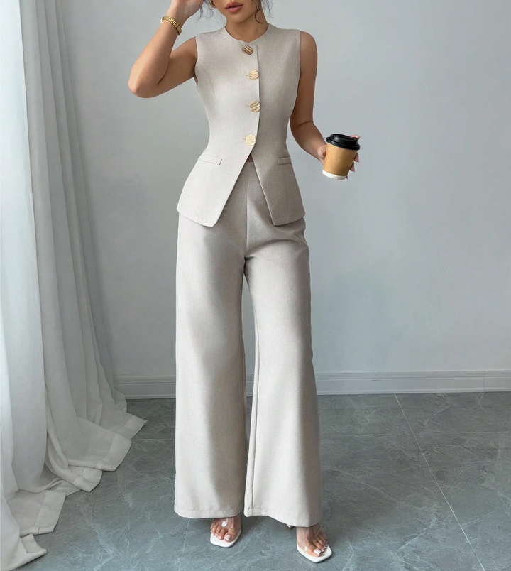 Chic Cream Wide-Leg Trouser Set for Events