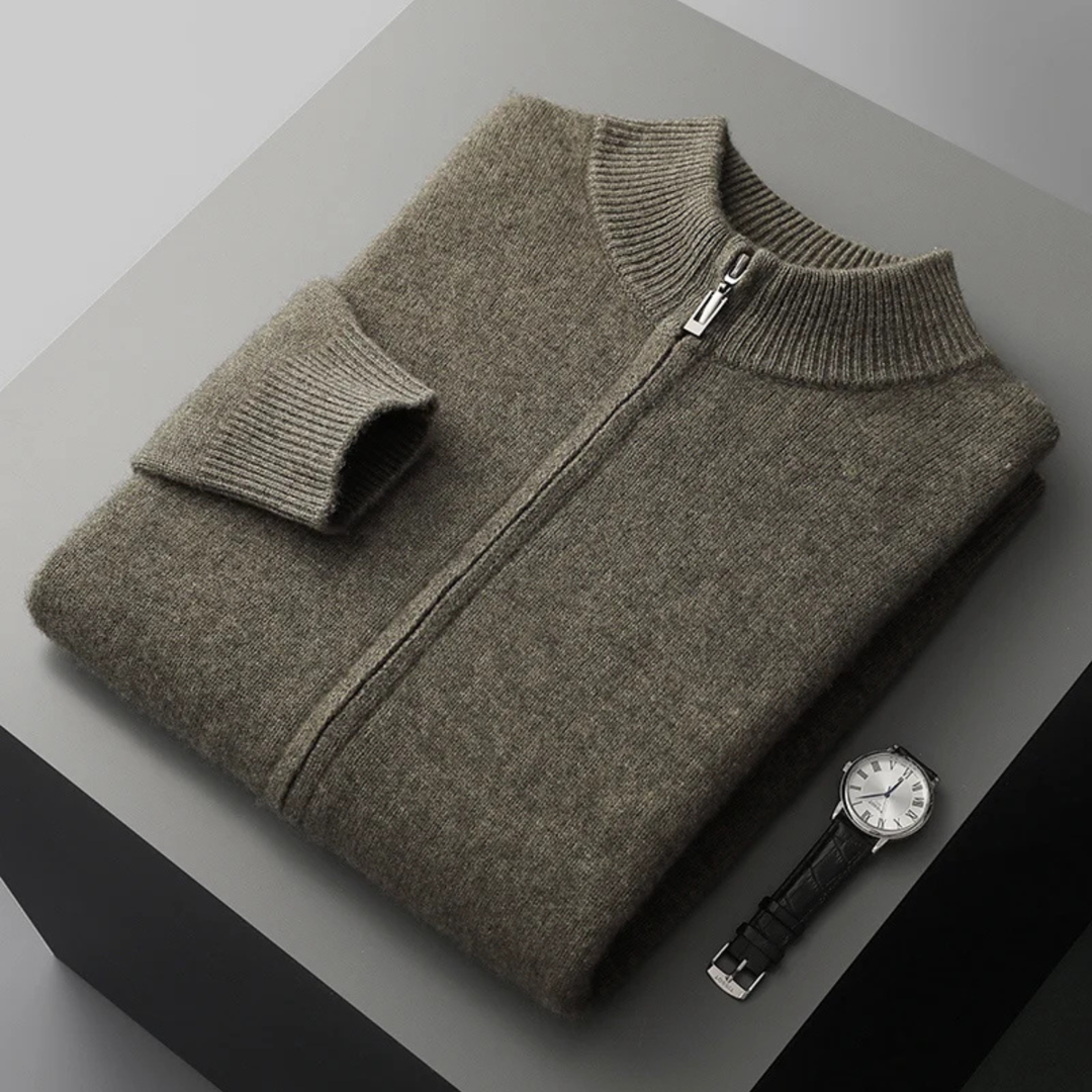 The Maplecrest Men's Merino  Mock Neck Cashmere Zip Up Cardigan