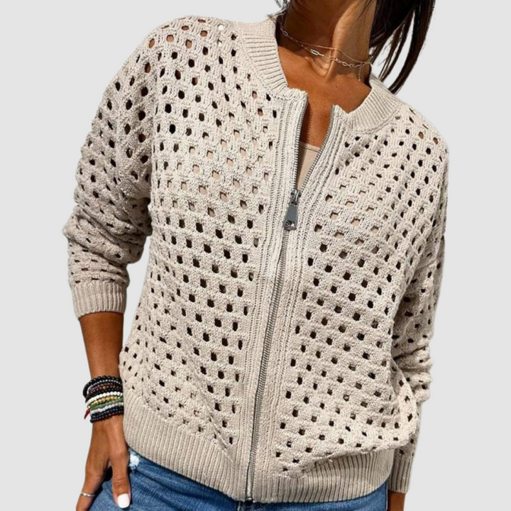 Desiree | Textured Zip Front Cardigan
