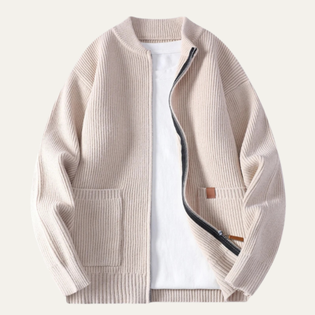 The Montbrook Men’s Stand Collar Casual Rib Knit Zip Cardigan