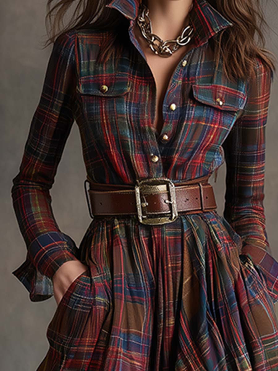 Ivy | Plaid Belted Maxi Shirt Dress