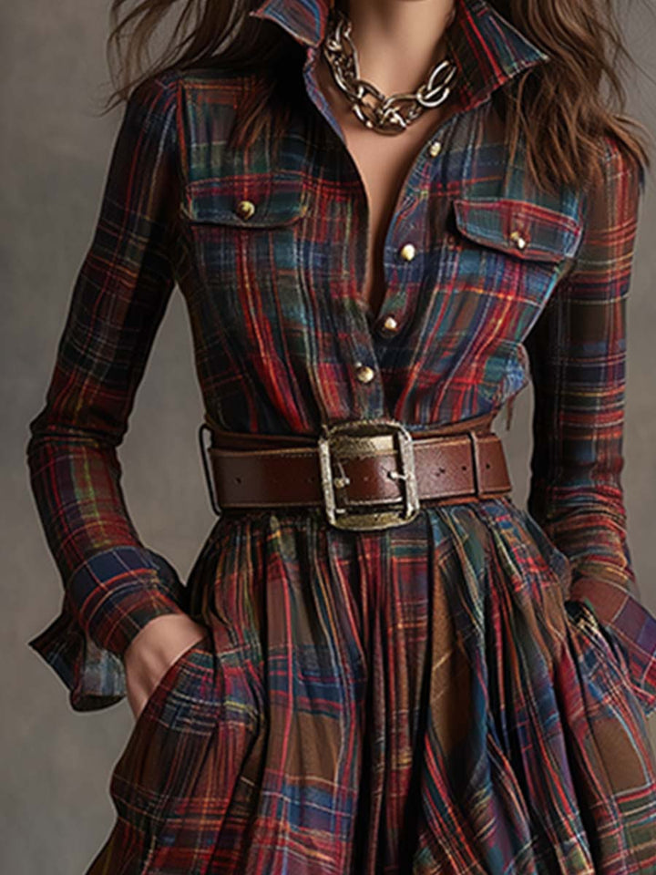 Ivy | Plaid Belted Maxi Shirt Dress