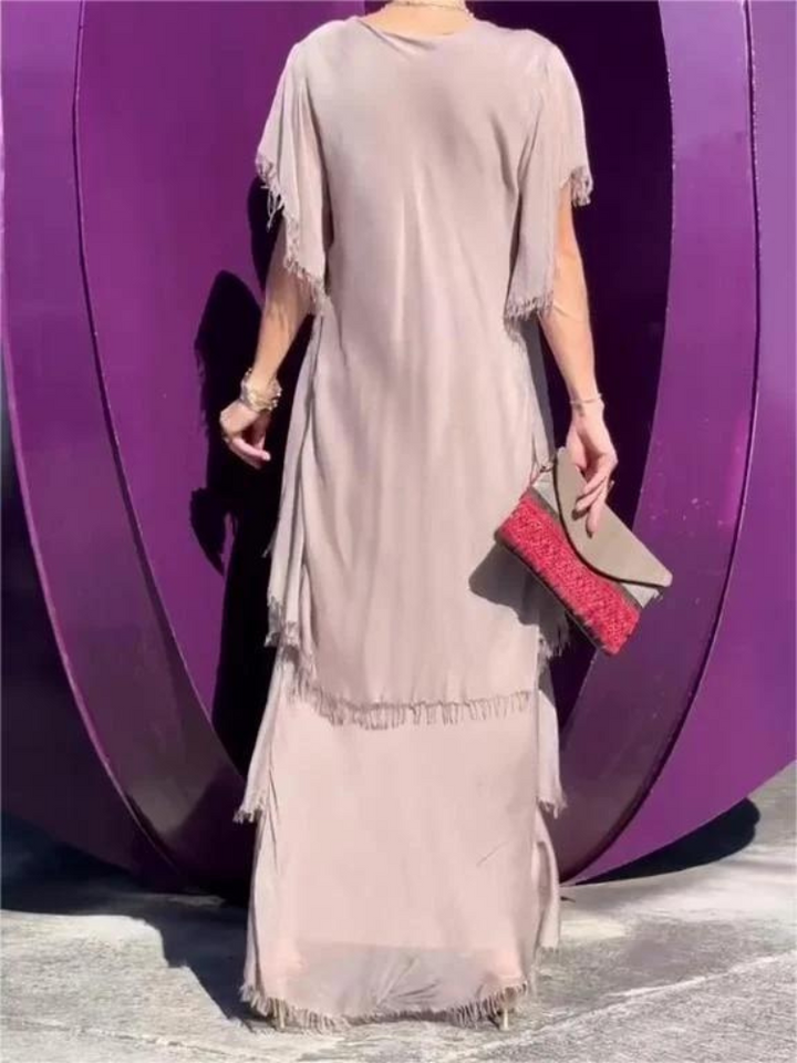 SAVANE | Long Flowing Dress with Elegant V-Neck