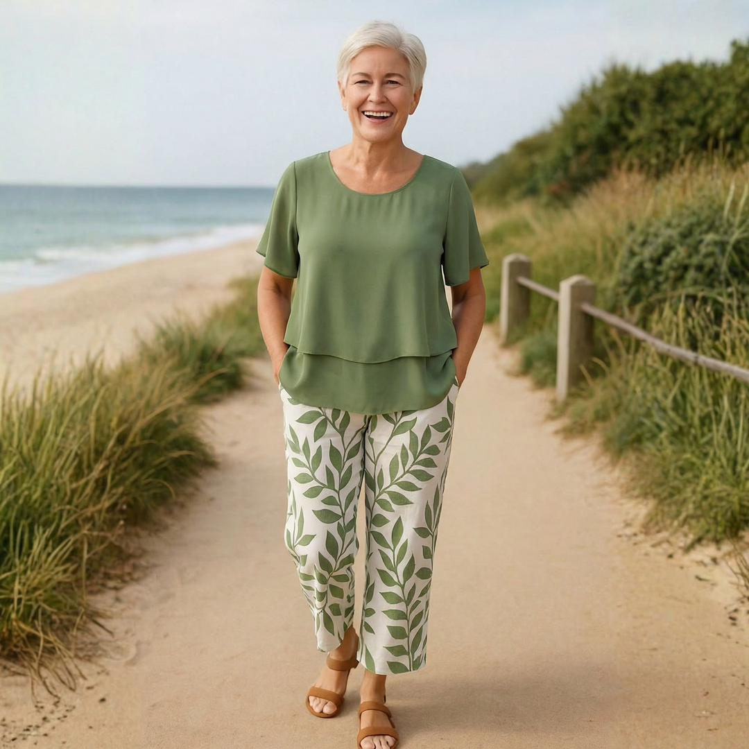 Adele | Layered Two-Piece Set with Printed Pants