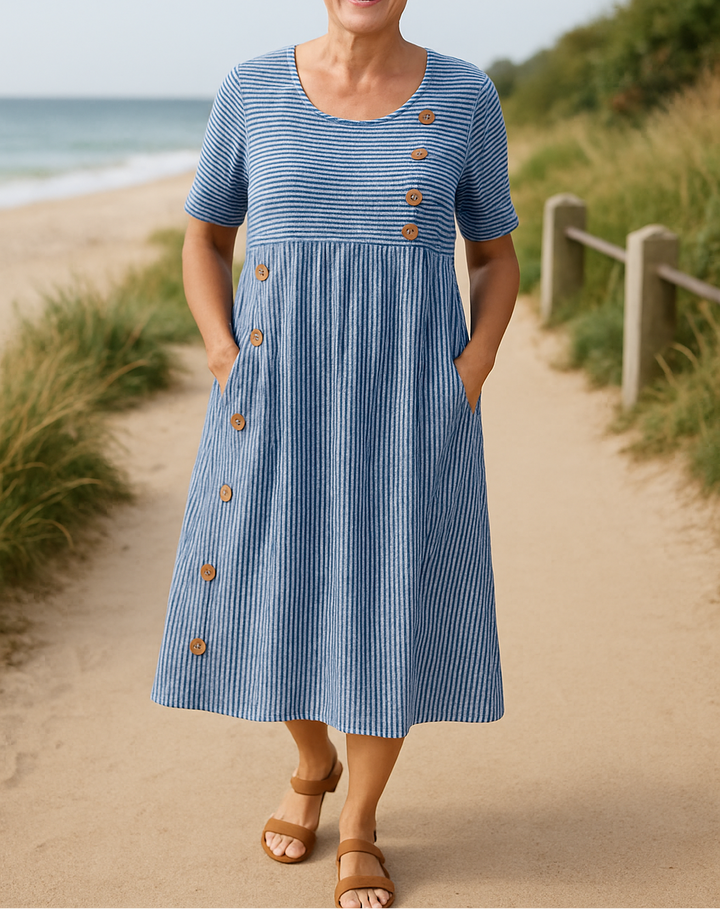Brienne | Striped Button Midi Dress