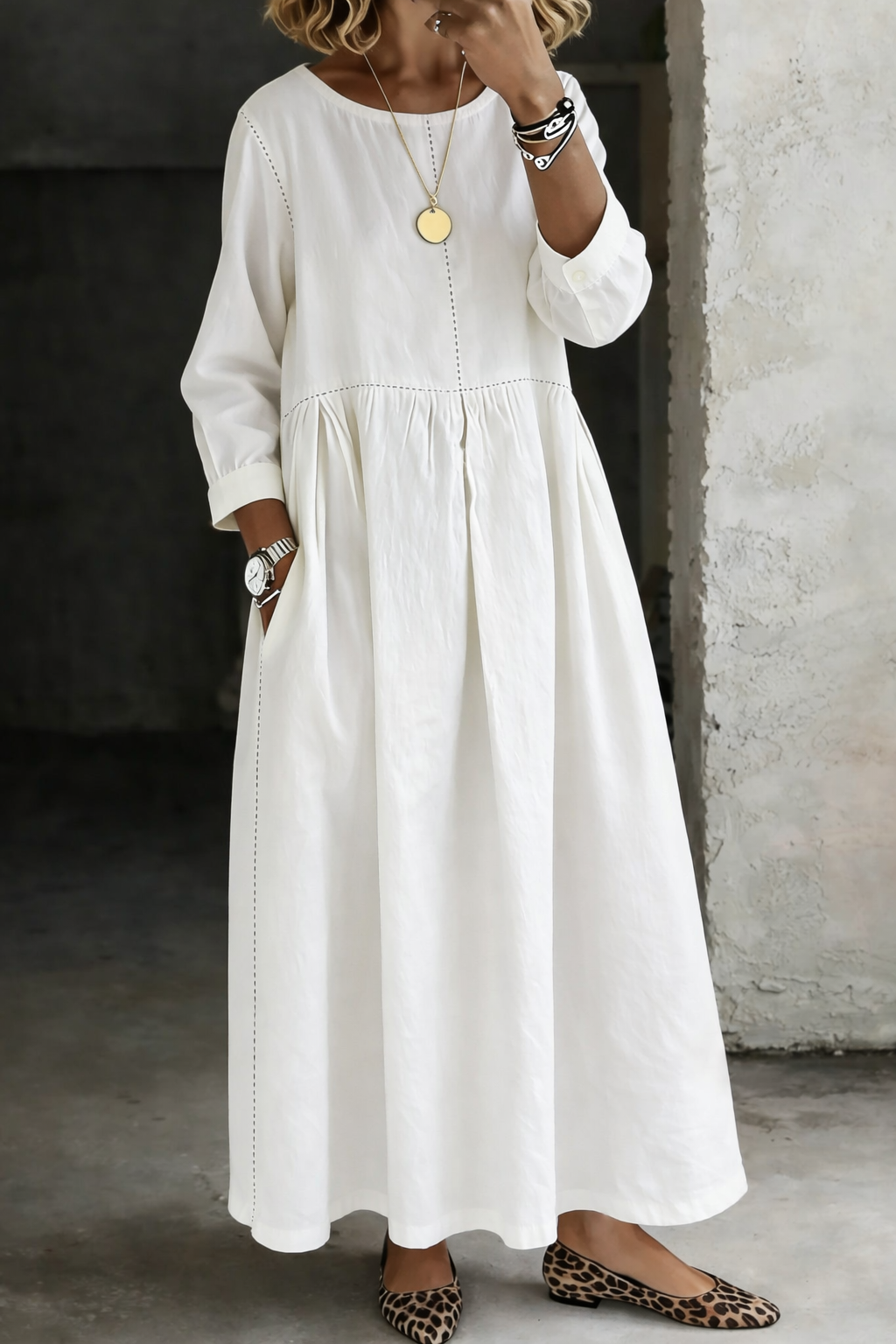 Reda | Round Neck Long Sleeve Denim Dress