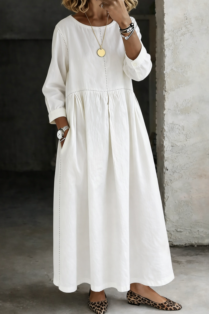 Reda | Round Neck Long Sleeve Denim Dress