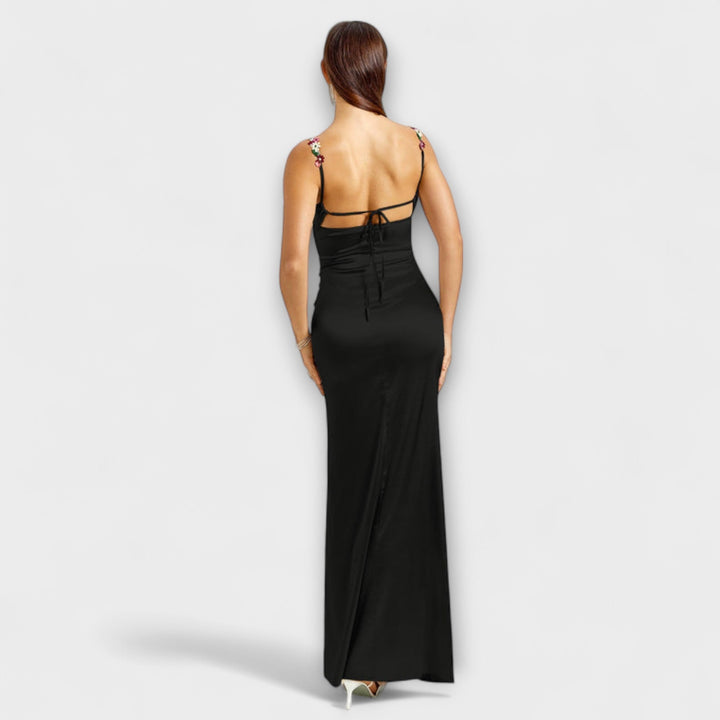 Embellished Satin Dress with Back Lacing for Parties
