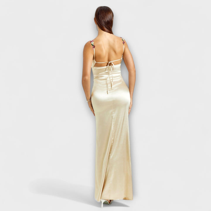Embellished Satin Dress with Back Lacing for Parties