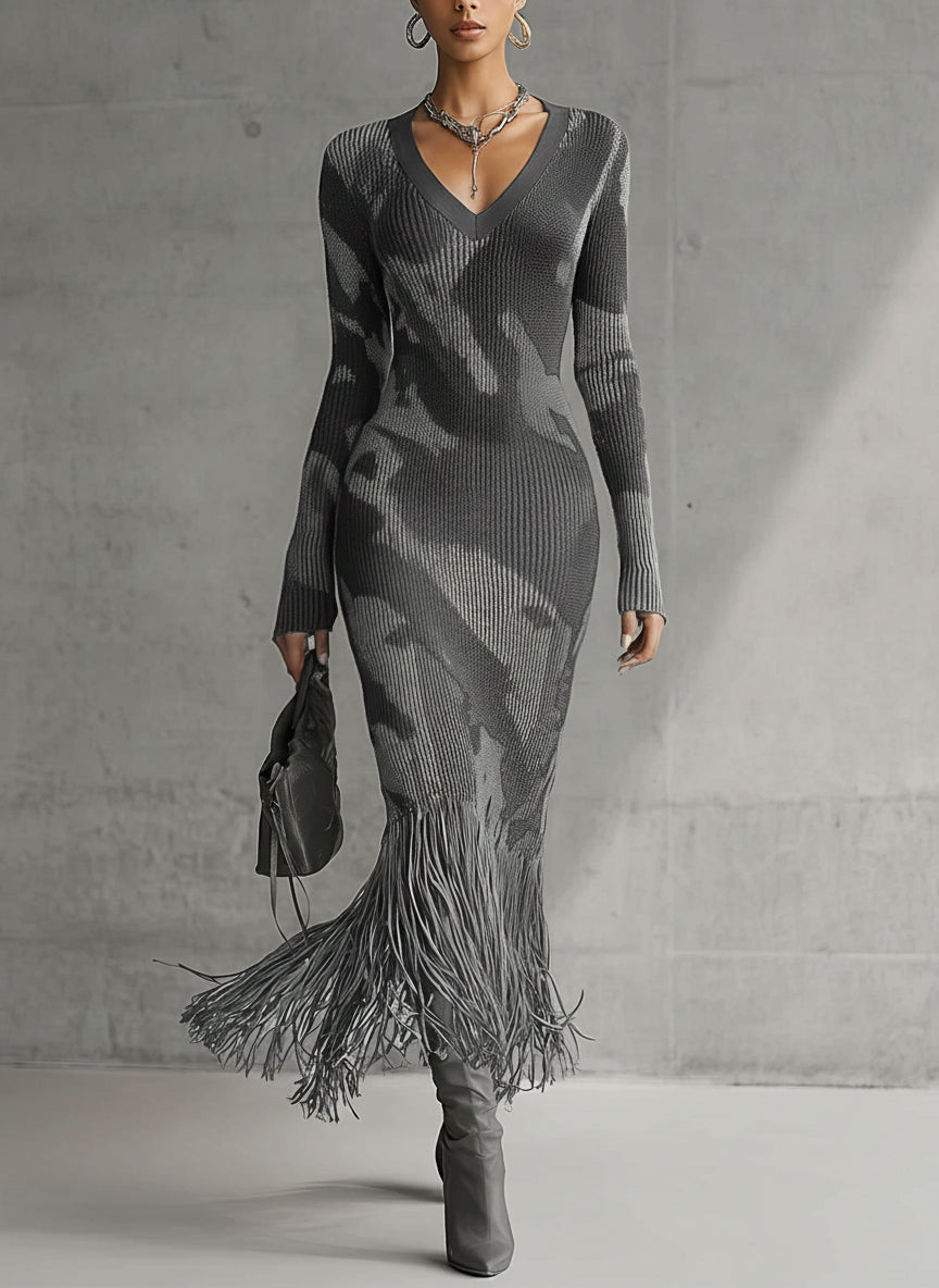 Rianna | Fringe Knit Midi Dress