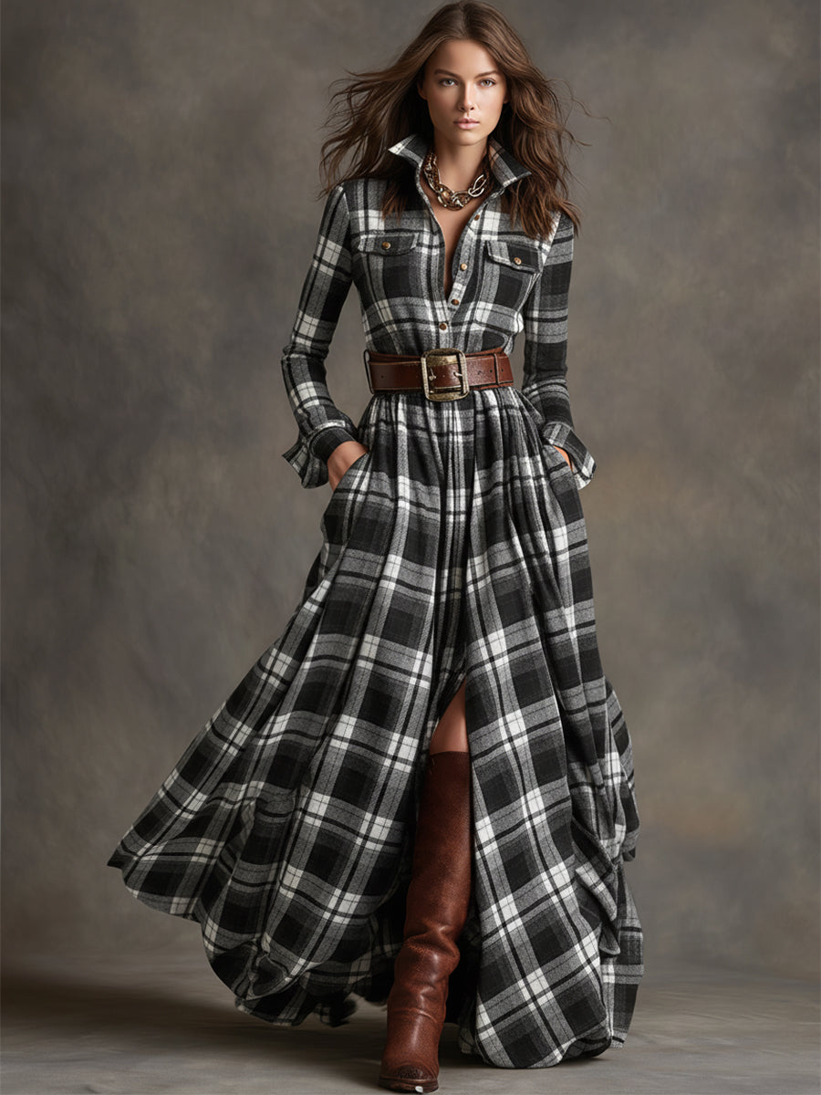 Ivy | Plaid Belted Maxi Shirt Dress