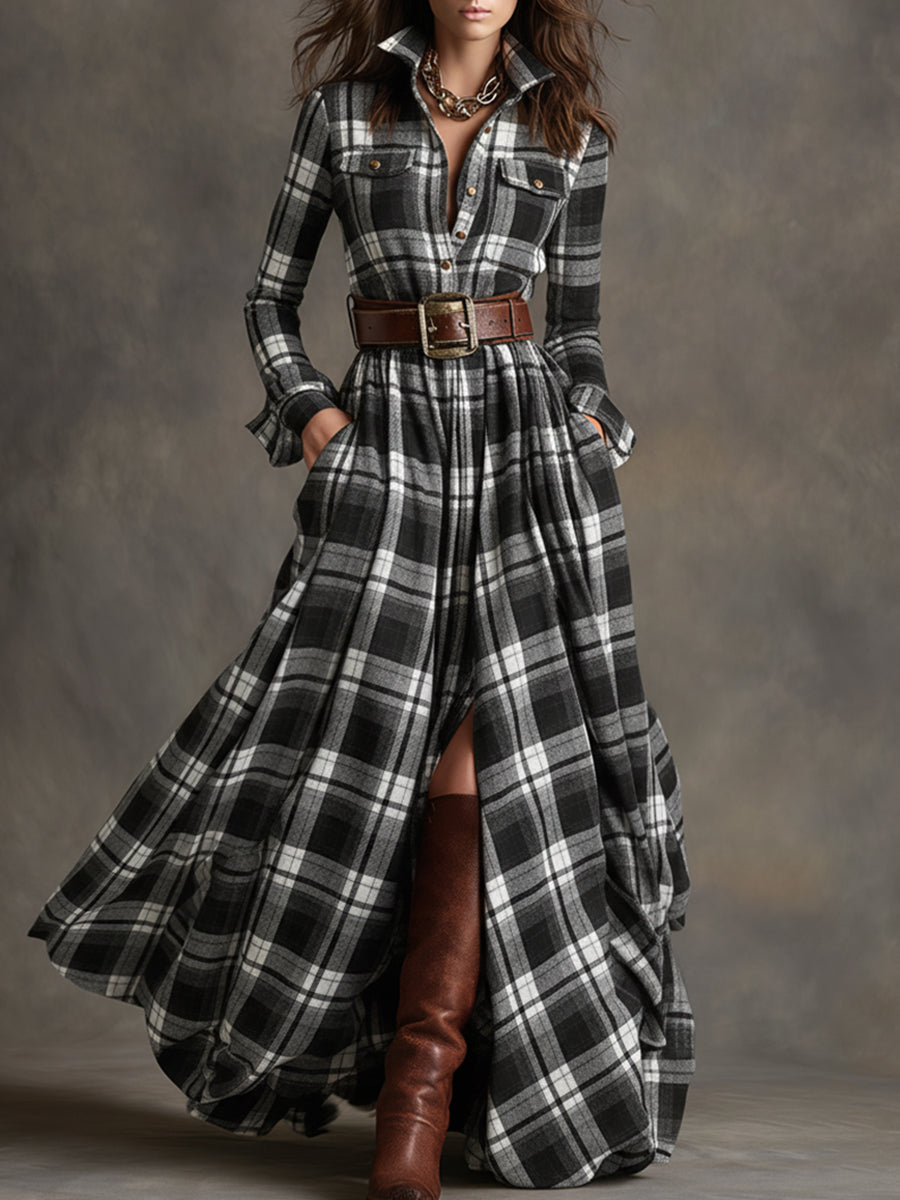 Ivy | Plaid Belted Maxi Shirt Dress