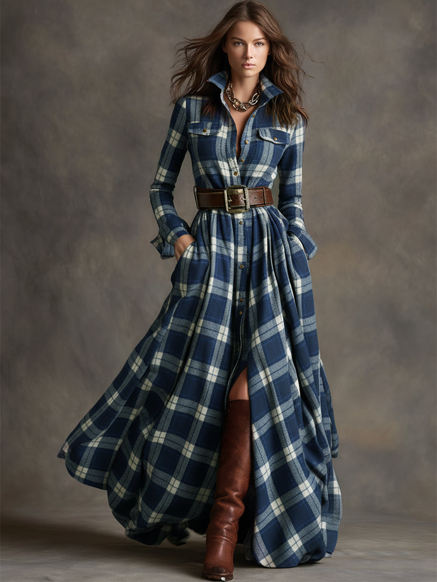 Ivy | Plaid Belted Maxi Shirt Dress