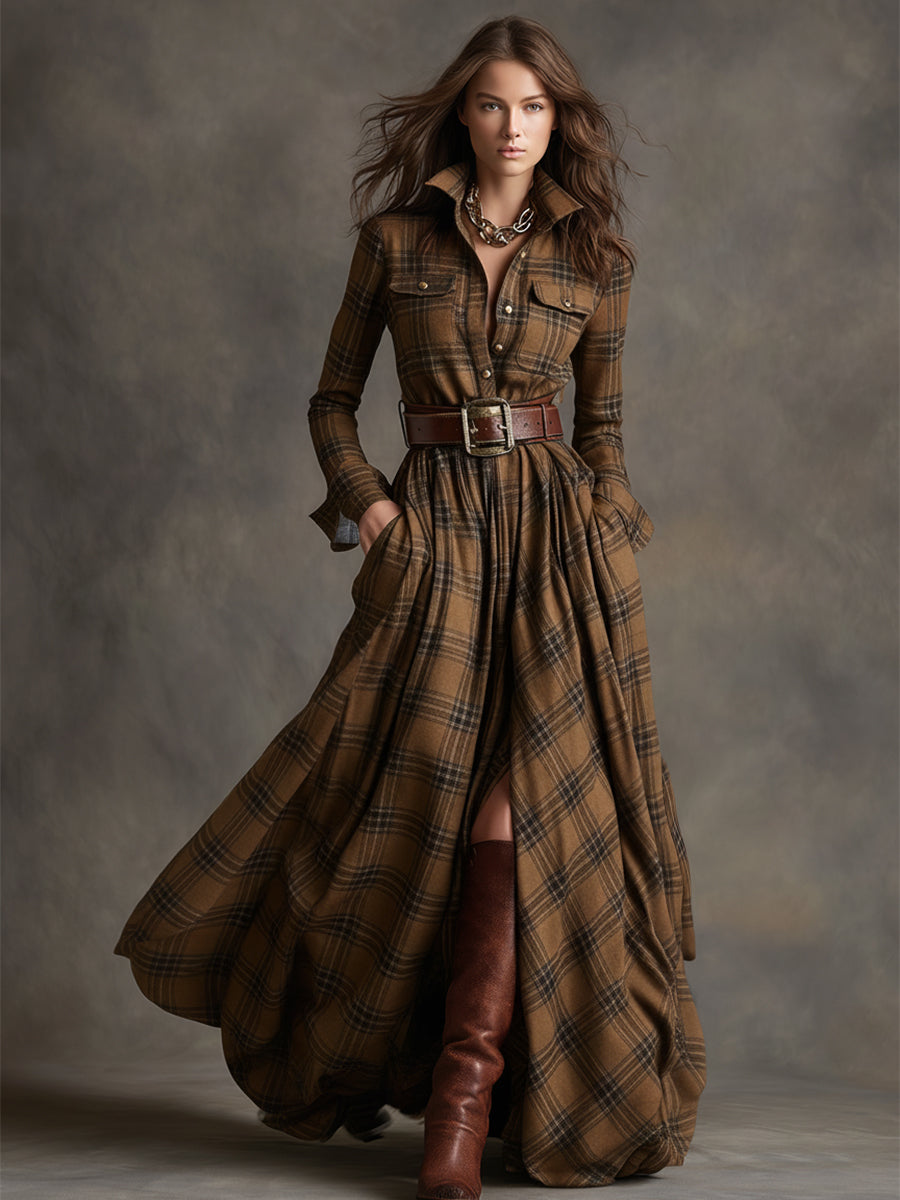 Ivy | Plaid Belted Maxi Shirt Dress