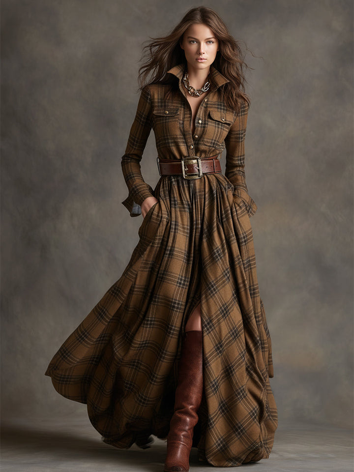 Ivy | Plaid Belted Maxi Shirt Dress