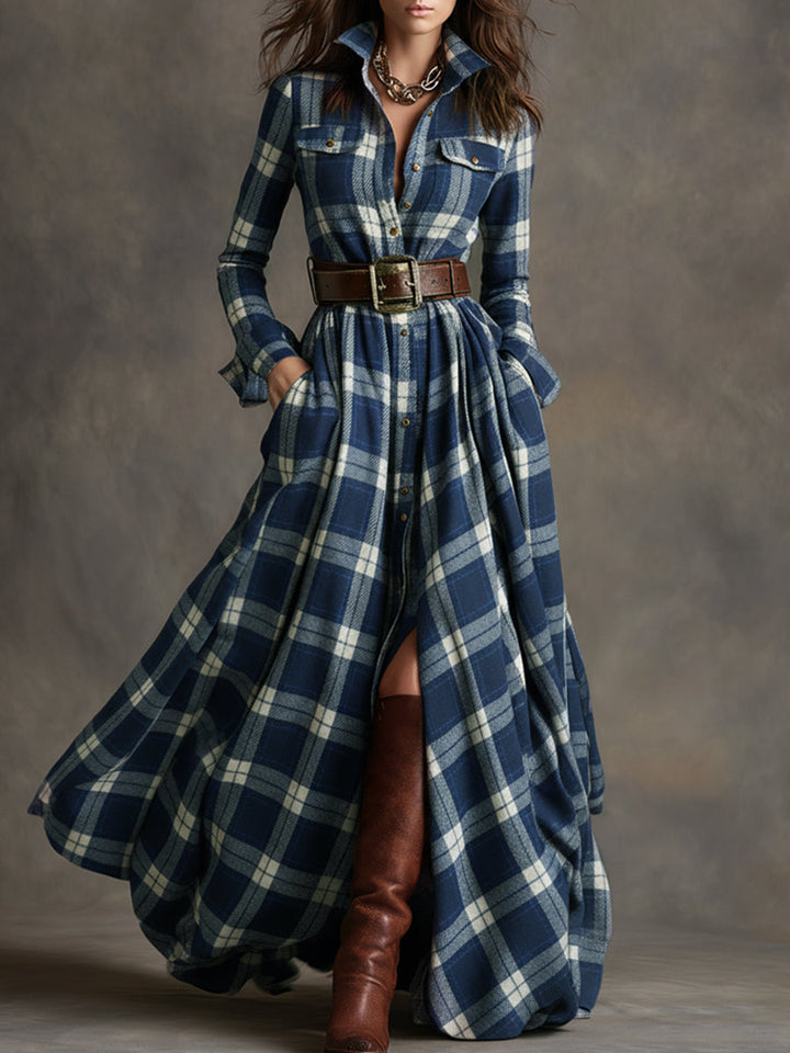 Ivy | Plaid Belted Maxi Shirt Dress