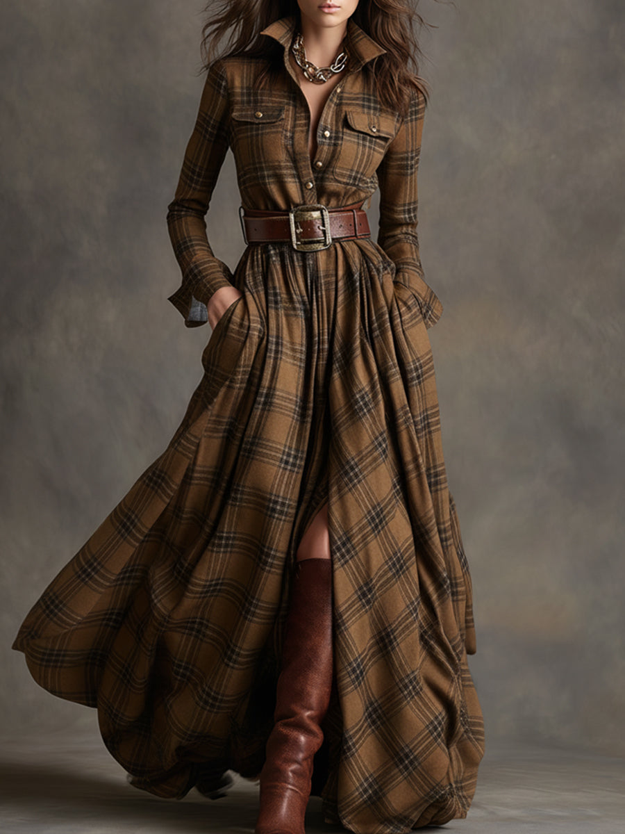 Ivy | Plaid Belted Maxi Shirt Dress