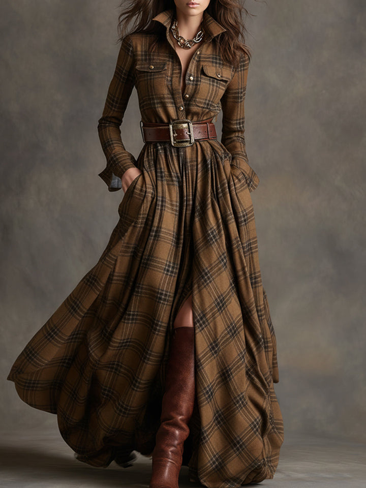 Ivy | Plaid Belted Maxi Shirt Dress