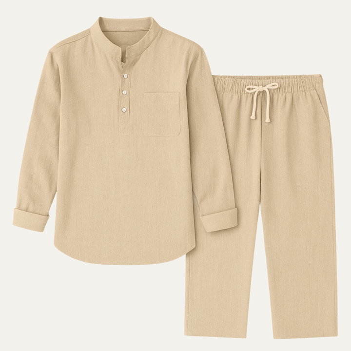 The Versailles Men's Casual Long Sleeve Shirt & Relaxed Pants – Lightweight Beach Outfit
