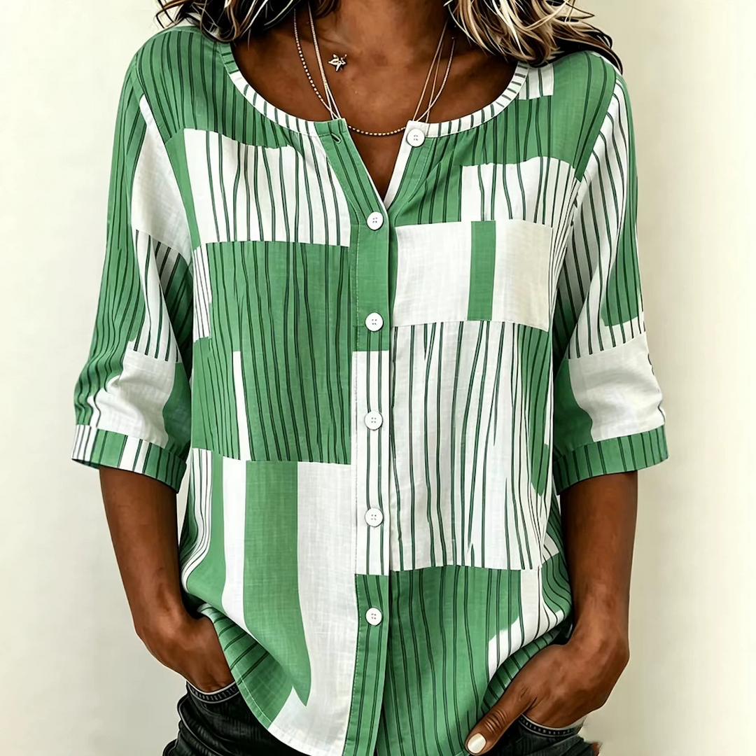 Elsa | Patchwork Stripe Button Blouse